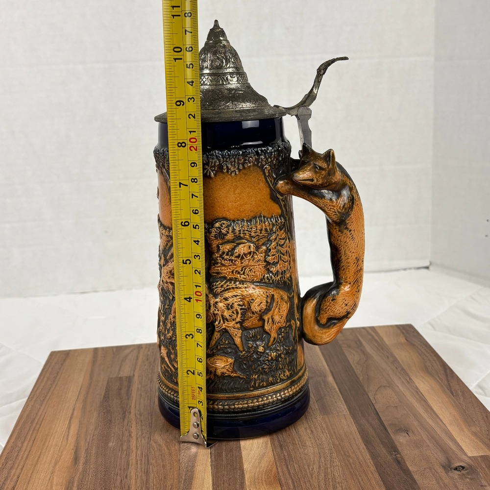 Gerz West Germany Fox Handle Beer Stein Hunting Scene Pewter Lid 32oz Vintage - Picture 16 of 16